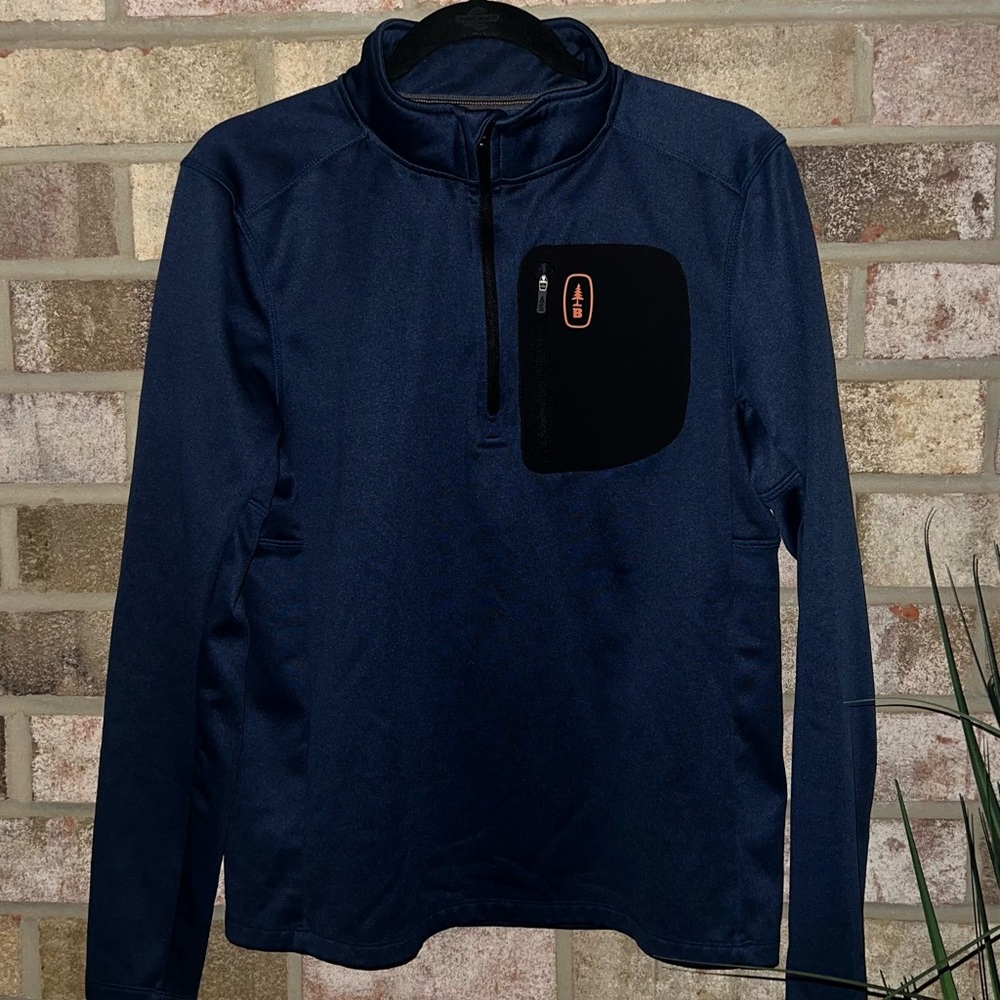 Dark Blue Long Sleeve Quarter Zip Outdoor Bass Pullover Jacket Size Small